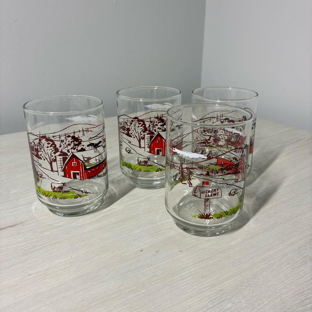 Vintage Farmhouse Americana Glass Tumblers Set Of 4 Rustic Country Kitchen